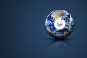 Earth Hour, Ecology and Environment Concept : Blue planet earth with electric power button for Earth Hour Event. (Elements of this image furnished by NASA.)