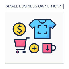 Printing color icon. Creative equipment for printing images on shirts and cups. Sell own production. Small business owner concept. Isolated vector illustration