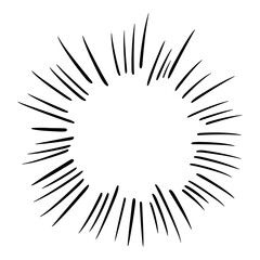 Starburst, sunburst  hand drawn. Design Element Fireworks Black Rays. Comic explosion effect. Radiating, radial lines.