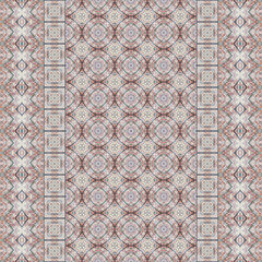 Multicolored striped borders seamless texture with patterns of various mosaic shapes. Design for wallpapers, carpets, linoleum, blankets, fabrics, curtains, packaging and other home decor.
