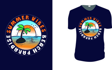 Summer Vibes Beach Paradise. Summer Vector graphic for t shirt. Vector graphic, typographic poster or t-shirt. typography, print, vector illustration. 