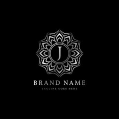 abstract round luxury letter J logo design for elegant fashion brand, beauty care, yoga class, hotel, resort, jewelry