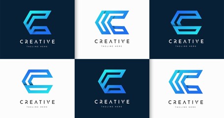 Set of creative letter C monogram style logo design template
