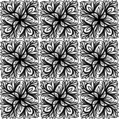 Swirl Seamless black and white pattern. Vintage oriental illustration. Geometric design elements. Repeat Motif. Curly decorative print for Wallpaper, fabric, furniture. Psychedelic style.