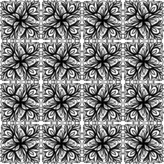 Swirl Seamless black and white pattern. Vintage oriental illustration. Geometric design elements. Repeat Motif. Curly decorative print for Wallpaper, fabric, furniture. Psychedelic style.