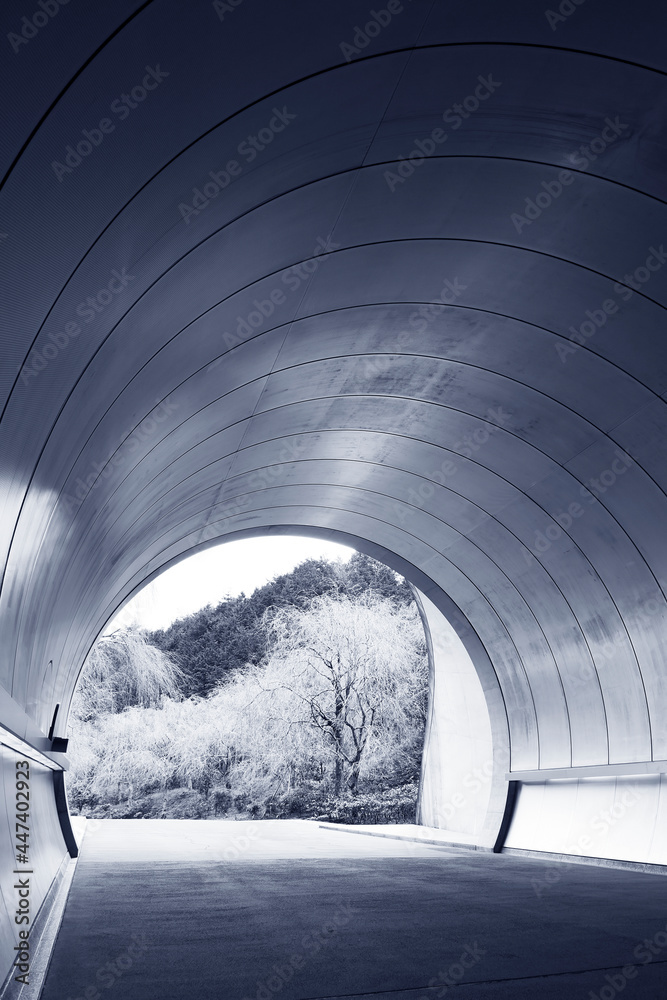 Poster Exit of futuristic tunnel in monochrome