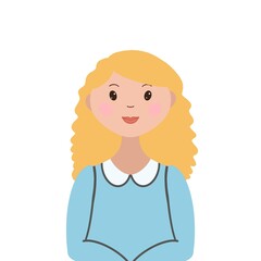 A cartoon stylized portrait of a waist-high woman on a white background, an employee or housewife, a freelancer or an office worker. For Manuals, Presentations, Advertising, Checklist, Booklet