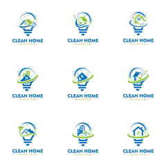 Clean House Smart Idea logo design concept collection, Cleaning Service logo symbol set vector icon illustration design