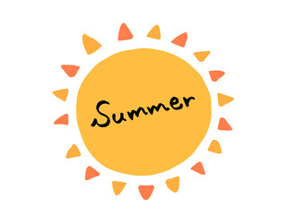 かわいい太陽と手書きのSummer文字／手書き文字イラスト