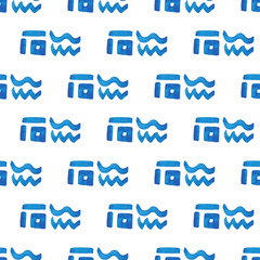Stylish watercolor seamless pattern with blue deometric elements. Hand-drawn children's textiles, fabric, wallpaper, stationery, posters, prints, invitations, cards.