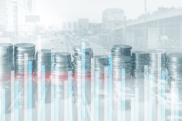 Concept of financial technologies. Trading with blue charts