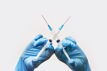 Anti vaccine or anti-vaxxer campaign concept. Symbol of anti-vaccination movement. Doctor hand...