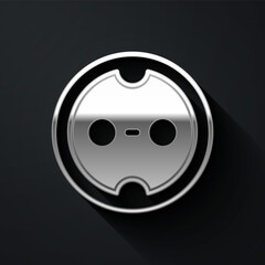 Silver Electrical outlet icon isolated on black background. Power socket. Rosette symbol. Long shadow style. Vector