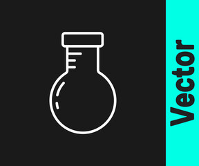 White line Test tube and flask chemical laboratory test icon isolated on black background. Laboratory glassware sign. Vector
