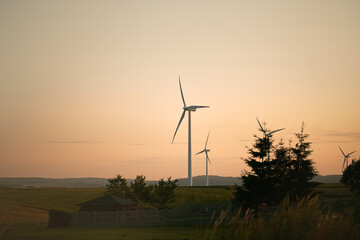 Windfarm in the rural area of Gdansk, Poland. Concept of the renewable energy development in the Europe.