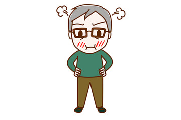 ＜全身・正面＞プンプンと仁王立ちで怒っている高齢の男性