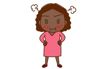 ＜全身・正面＞プンプンと仁王立ちで怒っているアフリカ系女性