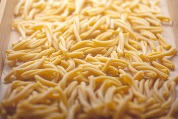 Fresh pasta. Handmade homemade Italian pasta made with fresh ingredients, eggs and wheat flour.