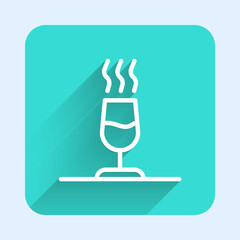 White line Wine tasting, degustation icon isolated with long shadow background. Sommelier. Smells of wine. Green square button. Vector