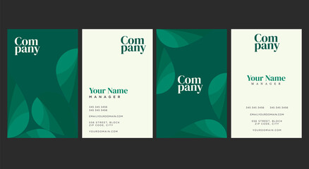 green leaf natural vertical business card design template