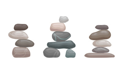 Fototapeta na wymiar Smooth Stones and Pebbles Balancing on Each Other Creating Tower Vector Set