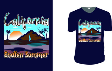 California Endless Summer. Summer Vector graphic for t shirt. Vector graphic, typographic poster or t-shirt. typography, print, vector illustration. 