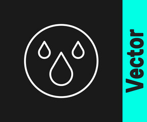 White line Water drop icon isolated on black background. Vector