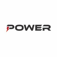 The word POWER with stylized lightning letter P . Vector logo and sign