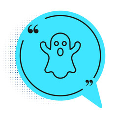 Black line Ghost icon isolated on white background. Happy Halloween party. Blue speech bubble symbol. Vector