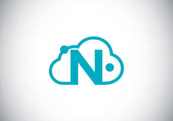 Initial N monogram letter alphabet with the cloud. Cloud computing provider service logo. Modern cloud technology vector logo design for business, and company identity.