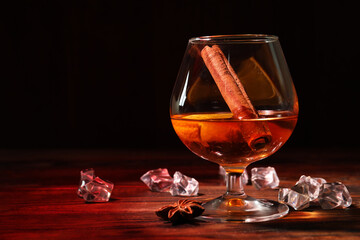 Concept of hard alcoholic drinks with cognac