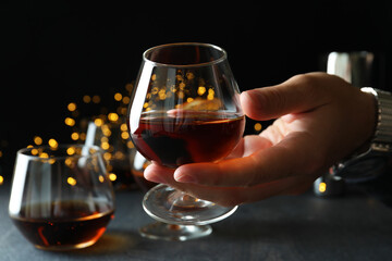 Concept of hard alcoholic drinks with cognac