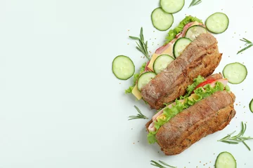 Foto op Plexiglas Ciabatta sandwiches and ingredients on white background © Atlas