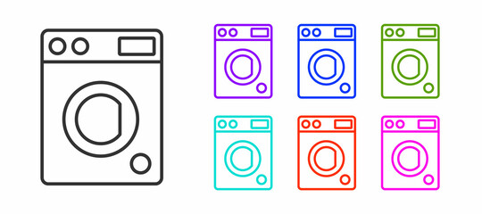 Black line Washer icon isolated on white background. Washing machine icon. Clothes washer - laundry machine. Home appliance symbol. Set icons colorful. Vector