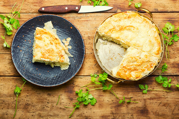 Homemade pie with cheese and cottage cheese