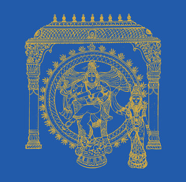 golden shiva dancing on blue background clip art preview