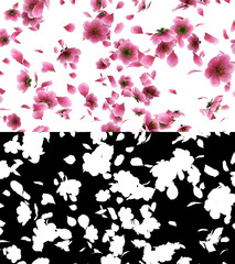 3D illustration of a pink cherry sakura flower petals flow with alpha layer