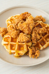 fried chicken waffle with honey or maple syrup