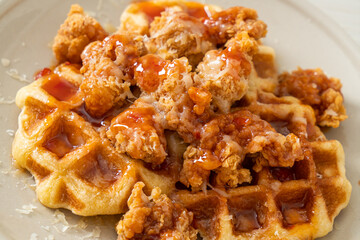 fried chicken with waffle and cheese
