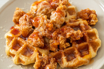 fried chicken with waffle and cheese