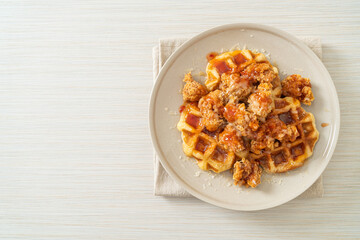 fried chicken with waffle and cheese