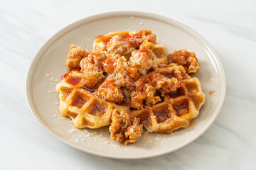 fried chicken with waffle and cheese