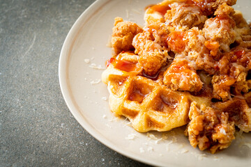 fried chicken with waffle and cheese