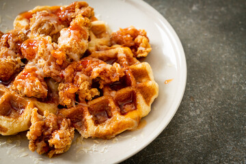 fried chicken with waffle and cheese