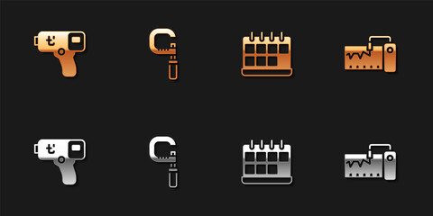 Set Digital thermometer, Micrometer, Calendar and Measuring instrument icon. Vector