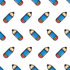 Simple seamless pattern of big blue pencil with cartoon style illustration background template vector