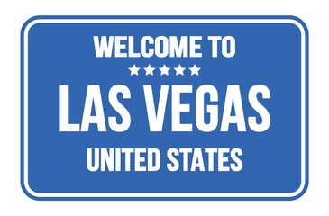 WELCOME TO LAS VEGAS - UNITED STATES, words written on light blue street sign stamp