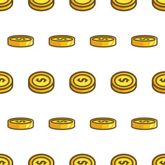 Simple seamless pattern of gold coins with cartoon style illustration background template vector