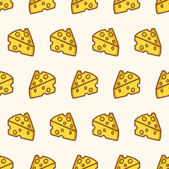 Simple seamless pattern of cheese with cartoon style illustration background template vector