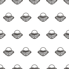 Simple seamless pattern of ufo space ship with cartoon style illustration background template vector